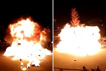 篝火典礼发生意外爆破围观大众头发被点着