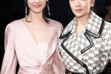 黄圣依真有世界范穿粉色缎面连衣裙露脸时装周高档大气