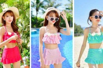 小新鲜分体式泳衣显得美人身段亭亭玉立很有魅力